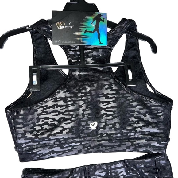 Sho active black athletic running sports bra and leggings set size large - Picture 5 of 8